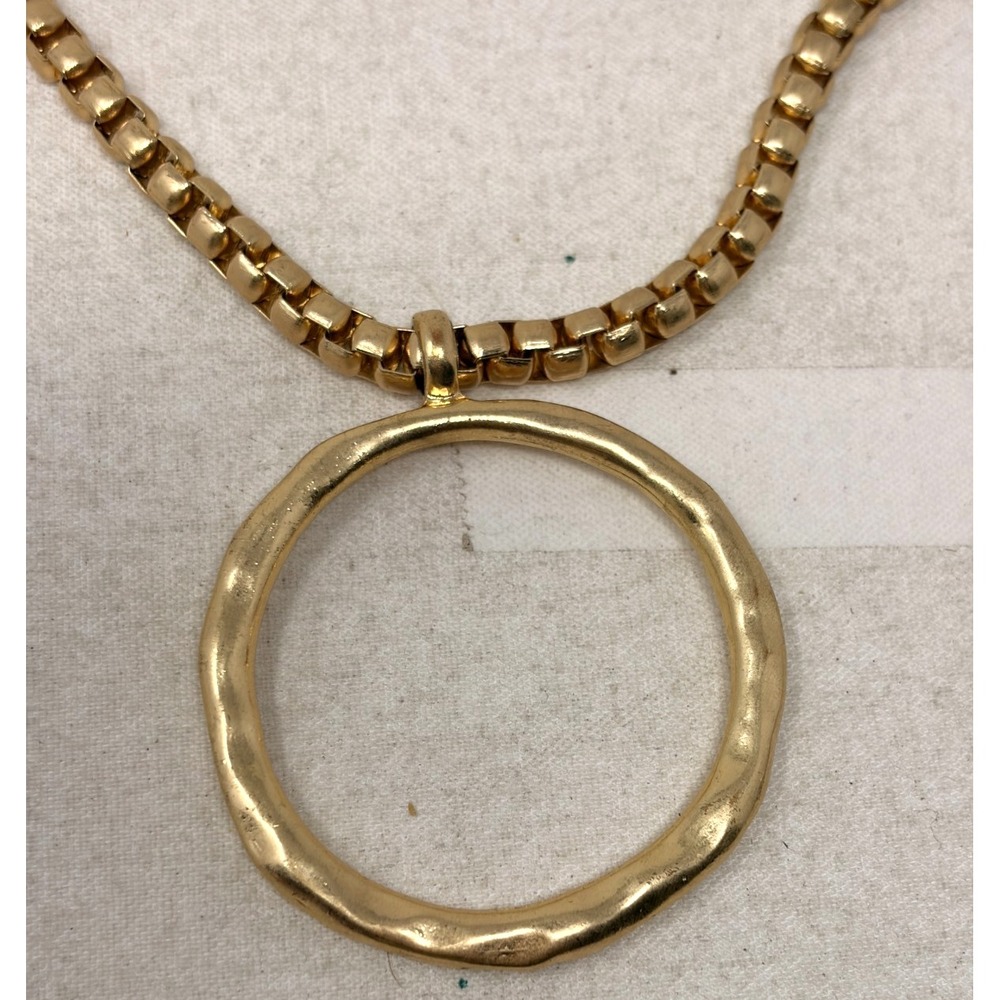 Gold Tone Open Circle Pendant Adjustable Bolo Slider Chain Statement Necklace